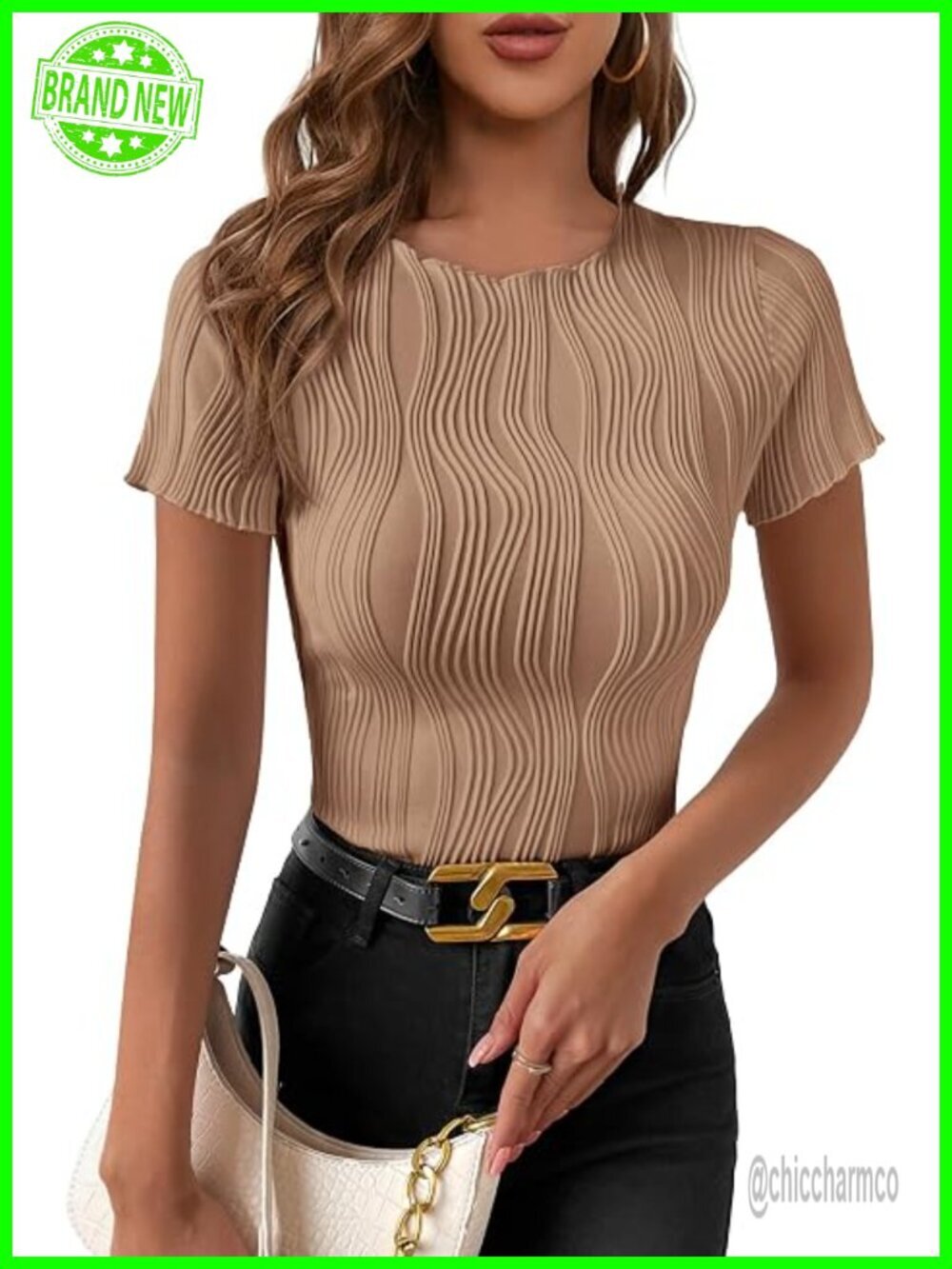 Women's Short Sleeve Crewneck Slim Fit Knit T Shirt Top